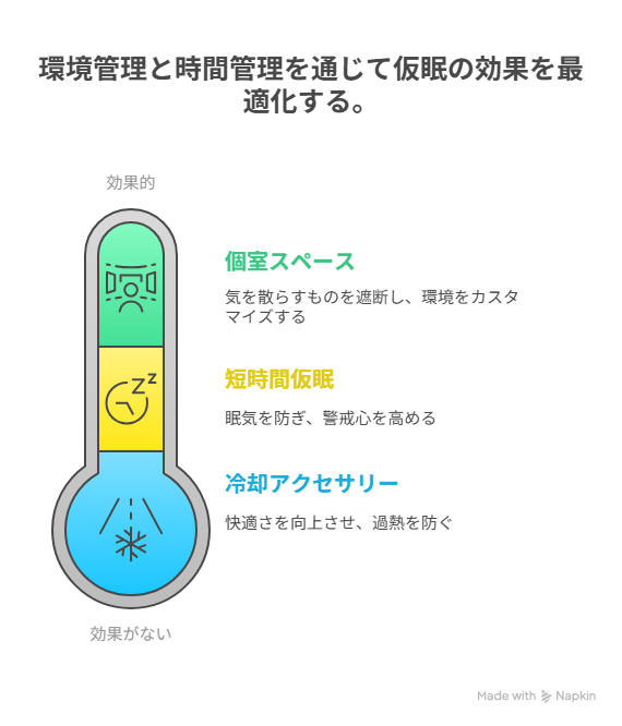 個室ブースにおける暑さ対策の図解