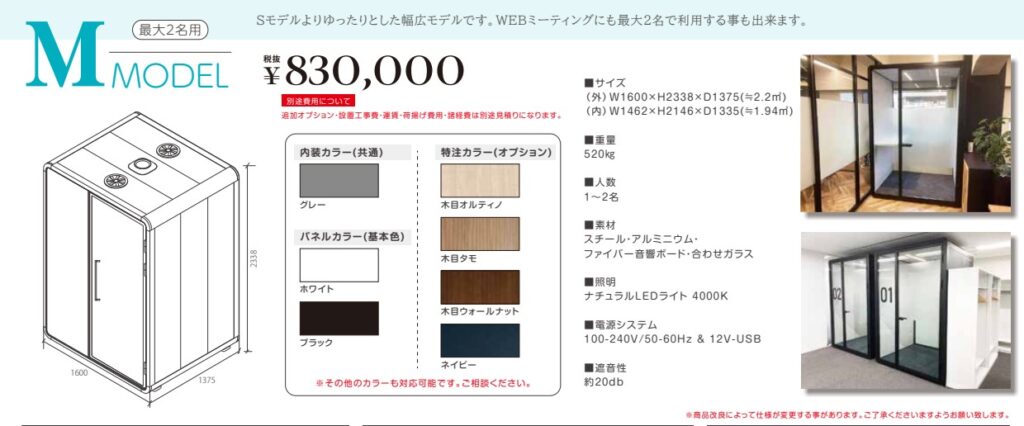 ワークブースのサイズと価格