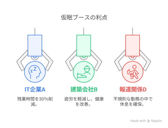 仮眠ブースのメリットが分かる図解イラスト