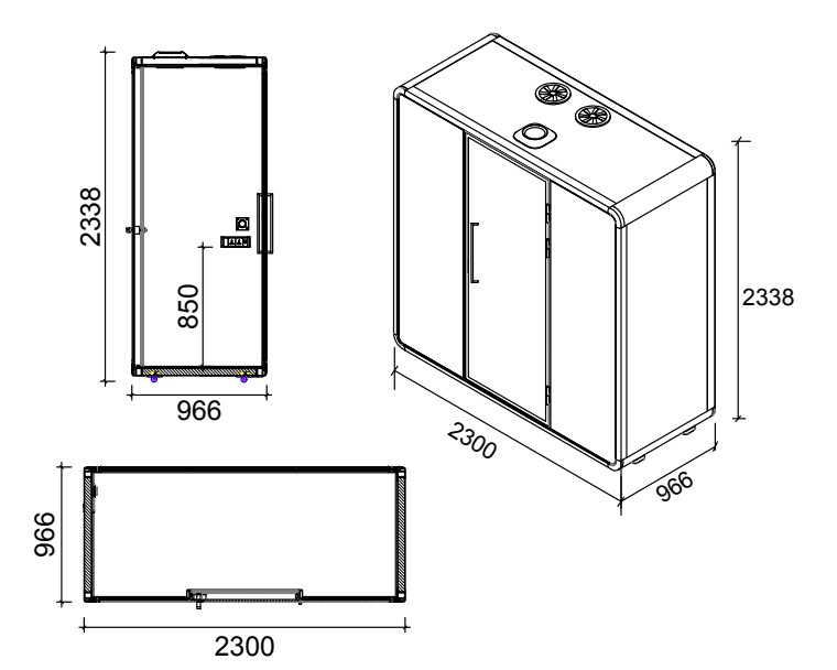 ２名用フォンブースの寸法図